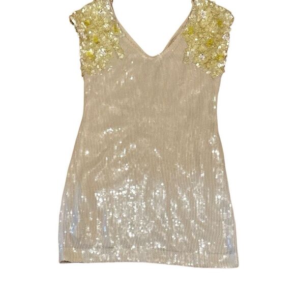 Rare Free People Icy Citrus Dress, Sz 4 ivory, yellow sequins Retail 500 mini - Picture 10 of 13